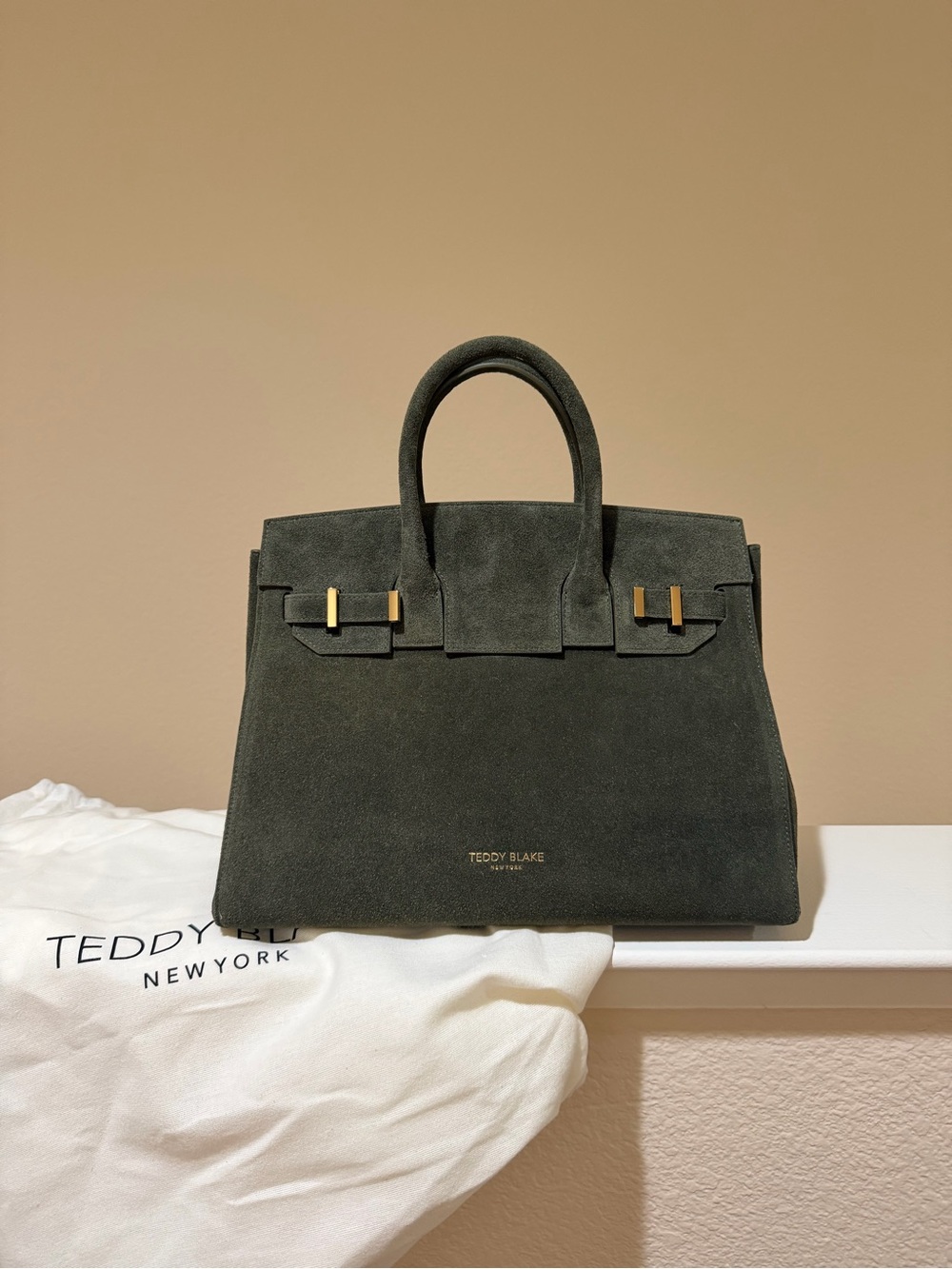 Teddy Blake Gigi Suede 13” Handbag Olive Made in Italy